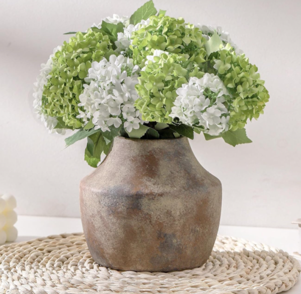 Vintage Brown Rubbed Square Base Stoneware Floor Vase
