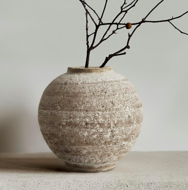 Wabi Sabi Weathered Coarse Grain Spherical Ceramic Vase